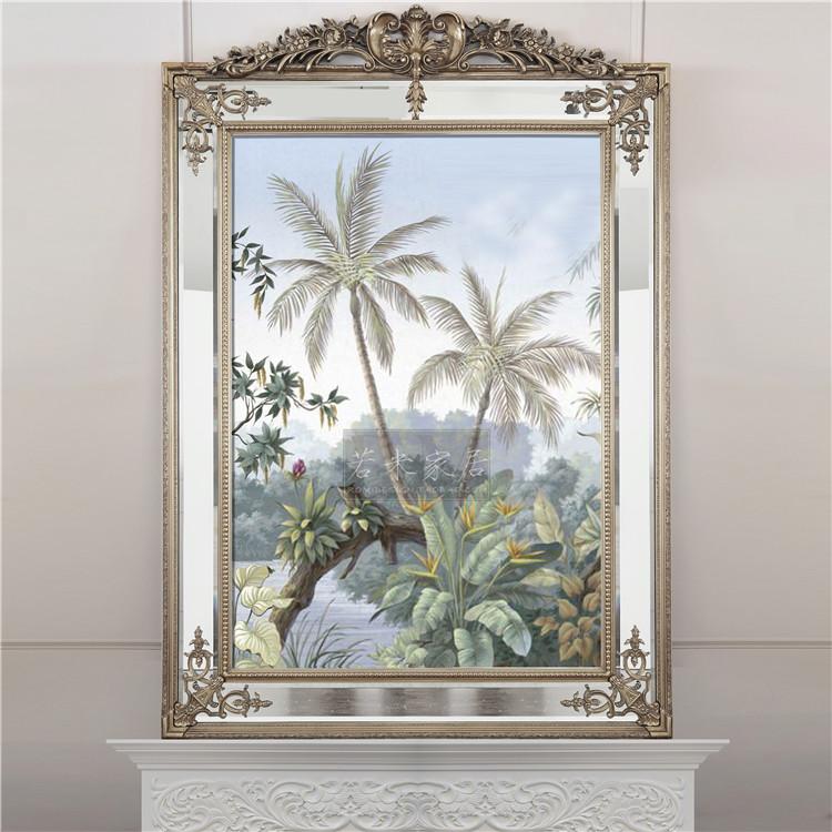 134x192 Gold and Silver Villa Jump Floor Fireplace Painting American French Pure Hand-painted Flower Oil Painting Oversized Entrance Painting