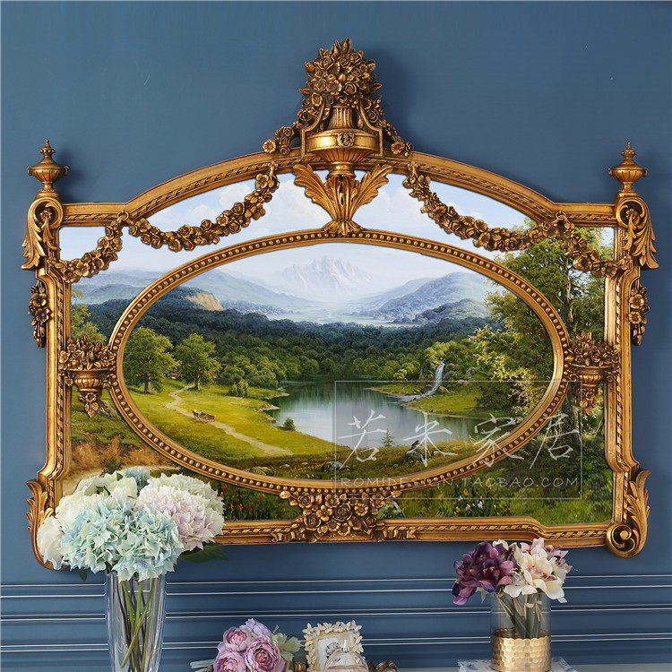 131x109 French style European and American style extravagant version dining room Dining Room Oil Painting Sofa Fireplace Polyppot Green Scenery