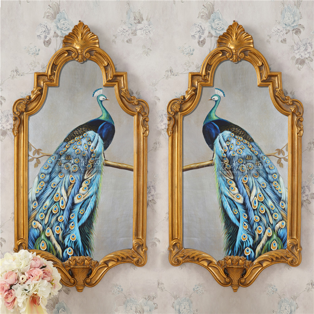 50x99 US-EU French style Xuanguan corridor Hung Painting Decoration Painting Anomalous Sofa Dining Room Oil Painting Blue Peacock Pure Hand Painting