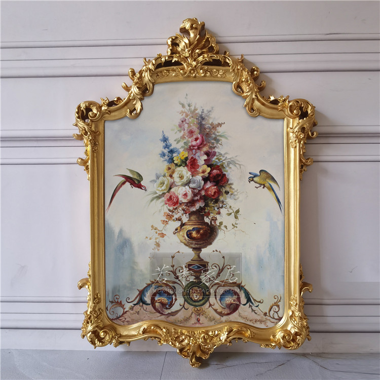 95 Alien method European-style baroque small bird flower coral marine mural painting pure handmade living room gold