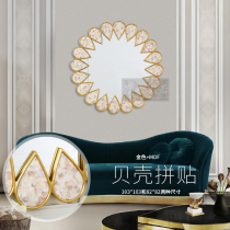 82 103 gold natural paste shell round hanging mirror flower petal decorative mirror Makeup mirror Wall decoration postmodern Nordic entrance