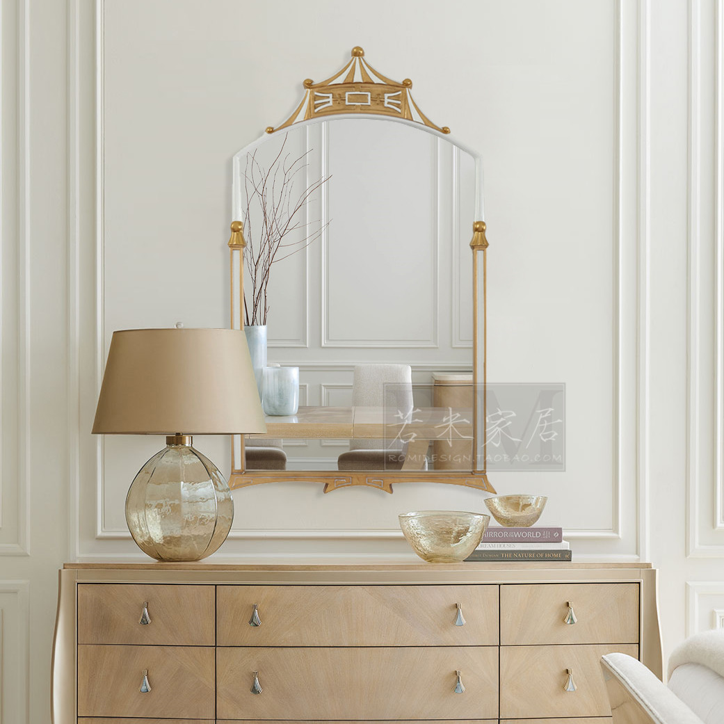 70 * 113 neoclassical house styling light and luxurious golden white decorative mirror bathroom mirror New Chinese style Chinese style