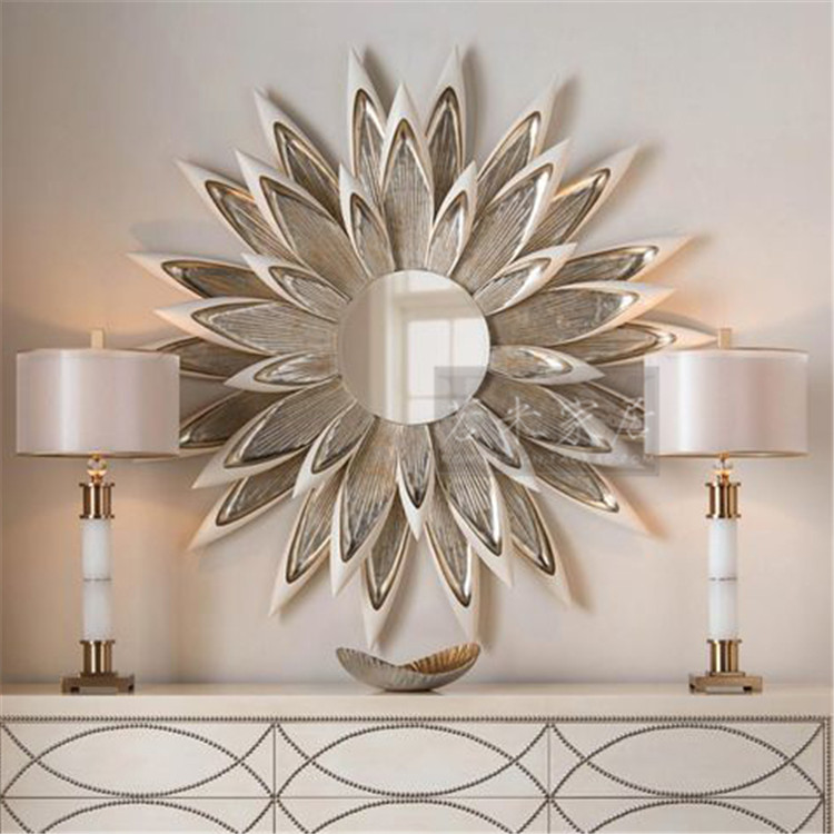 102cm Gold Black Silver Petal Xuanguan Mirror Round Fireplace Mirror Decoration Mirror Villa Modern Living Room Dining Hall Mirror