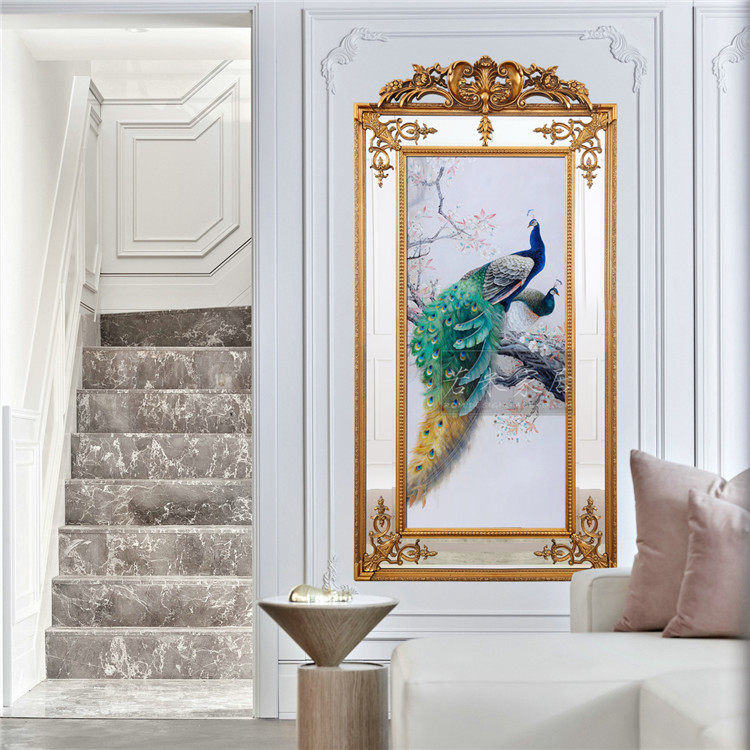 183x92 European and American French style Xuanguan hanging painting corridor painting villa living room painting work pen auspicious double green peacock fireplace painting