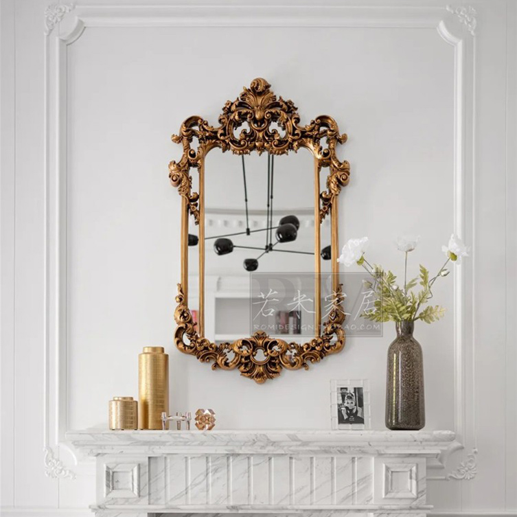 124x75 European and American French gold foil engraved mantelpiece mirror luxury bathroom mirror entrance hanging mirror decorative mirror Baroque