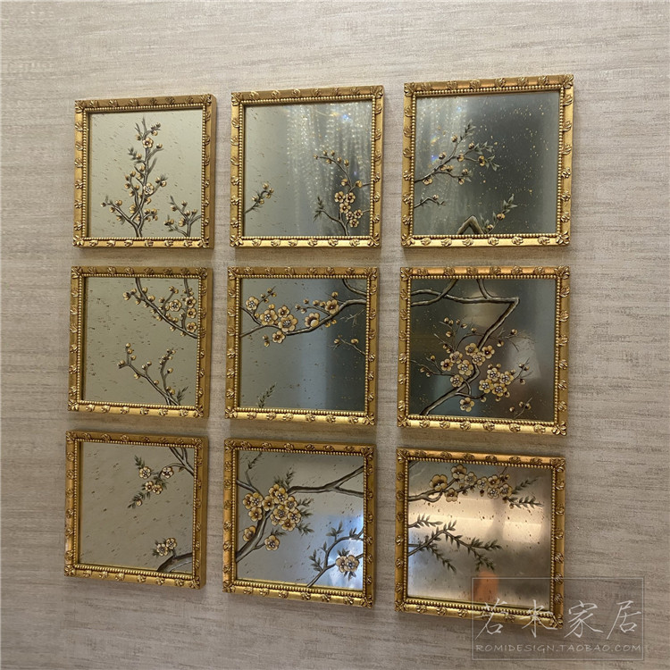 36 * 36 Jiulian combined painting fireplace villa American oil painting High-end Lenses Painting Pure Hand Painted Flowers Bird Gold Silver Grey