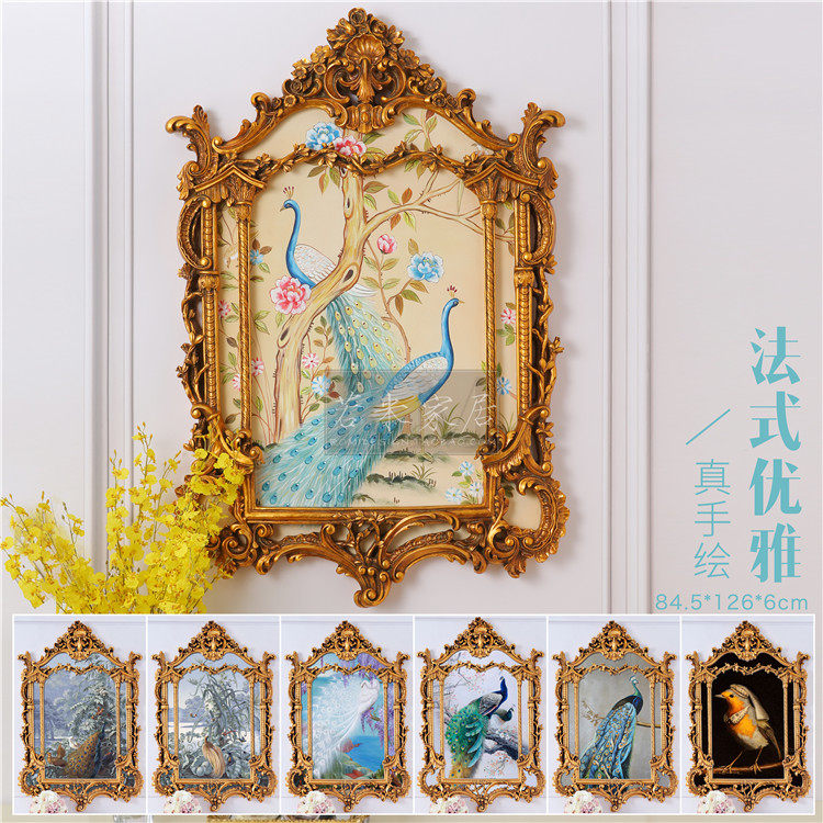 84x126 European and American style French luxury hand painted masonry fireplace painting fresh blue peacock flower hanging painting
