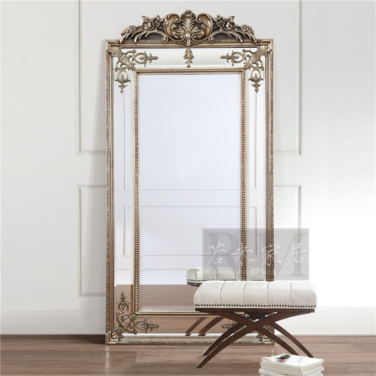 Ruomiou-style full-length mirror Full-body floor-to-ceiling luxury carved clothing store Full-length mirror Solid wood wall-mounted mirror Large mirror