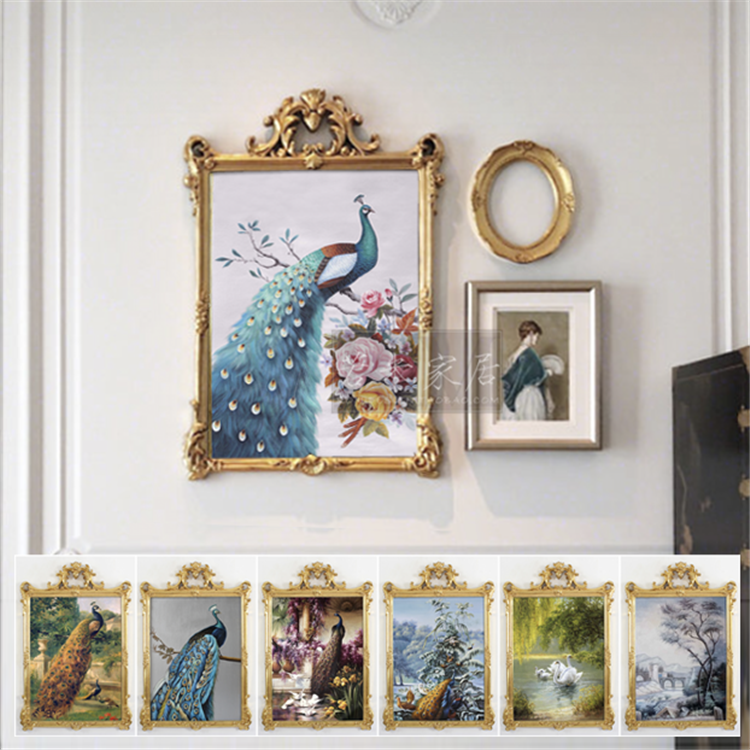 73x106 Beauty Style Hand-painted Fireplace Decoration Oil Painting Genguan Decoration Hung Painting Blue Green Blue Flower Peacock