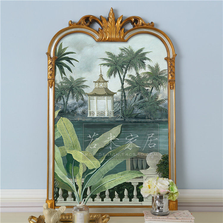 106x69 American Xuanguan Corridor Handpainted Oil Painting Oil Painting Silver Border Alien Tropical Plants Southeast Asia Thai-style