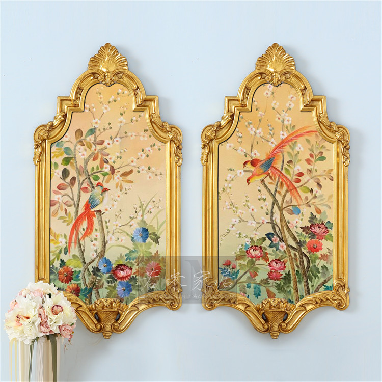 50x99 light French style flower bird hanging painting stairs painting American European living room dining room Double-linked flower small bird hand-painted oil painting