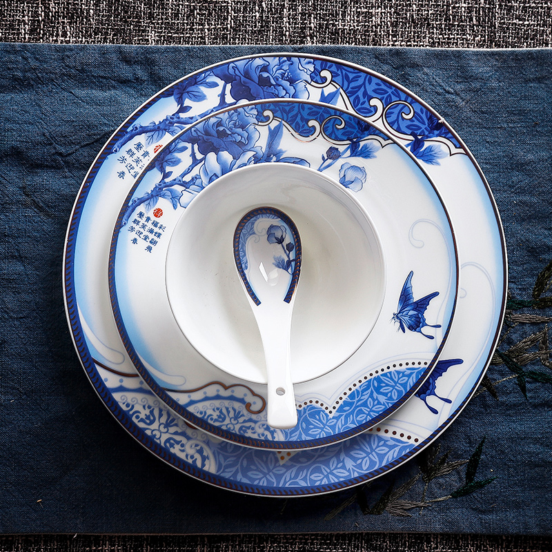 The dishes suit home dishes Chinese blue and white porcelain tableware tableware suit household contracted ikea dish bowl are optional