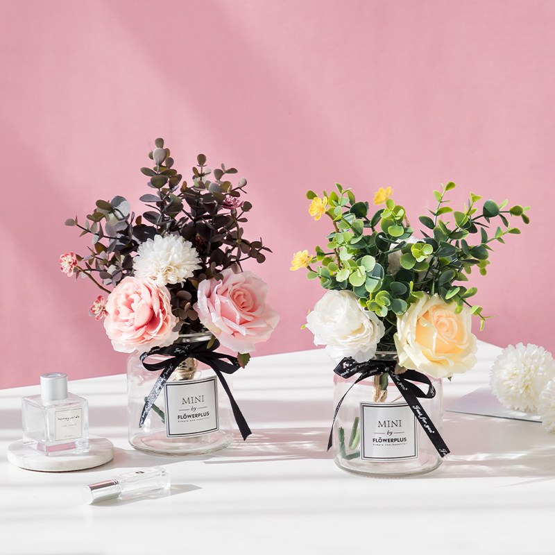 Nordic fake flowers simulation bouquet Living room decoration ornaments Dining table flower tea Several rose art TV cabinet decoration ins