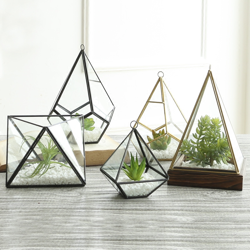 Nordic Geometric Glass Hood Micro Landscape Flower Room Swing Piece Creative Living Room Dining Room Diy Multimeat Home Decoration Goods