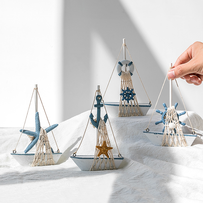 Mediterranean sailing model sailboat sailboat creative tabletop ornaments ornaments wooden small wooden boat decorative crafts