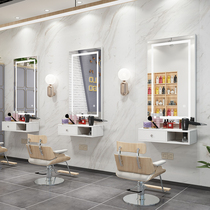 Square with cabinet barber shop mirror hairdressing mirror hair salon special tide cabinet with light LED solid wood mirror