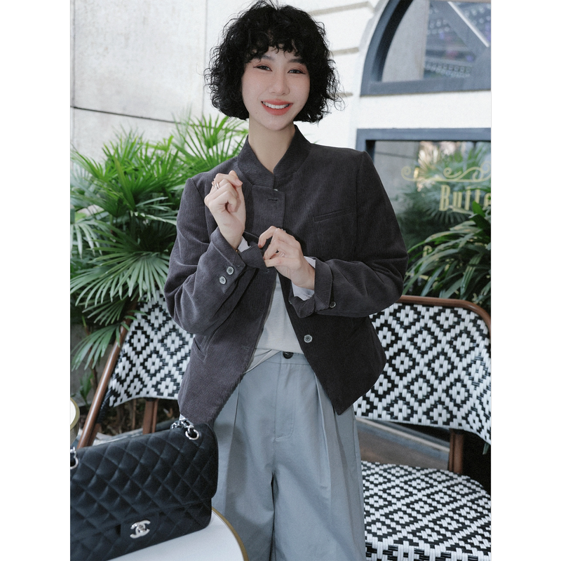 Tt Designer [Charming Magnetic Field] High-End Vintage Corduroy Short Jacket for Women, Spring New Style Stand Collar Small Jacket