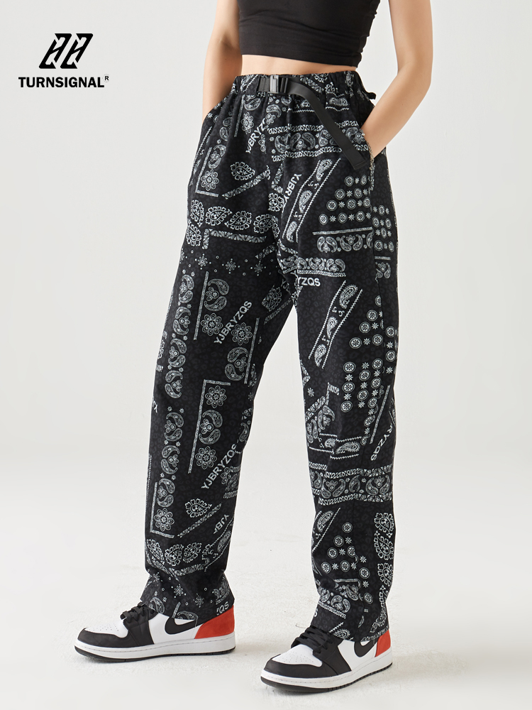 TURNSIGNAL fashion brand cashew flower pants design sense of women's niche loose wide leg casual straight thin trousers