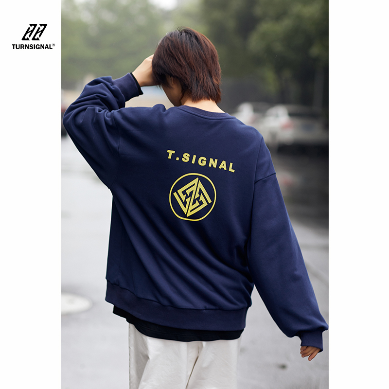 TURN SIGNAL round neck pullover thick cotton T women's 2021 spring new loose short lazy fashion brand top