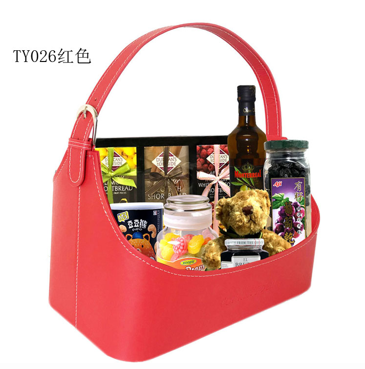 Buy Wine red alligator-print leather gift basket Mid-Autumn gift basket