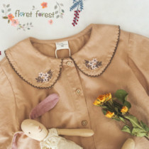 80-140 yards spring and autumn childrens milk tea color cotton lace big small and medium girls shirt long sleeve doll shirt embroidery