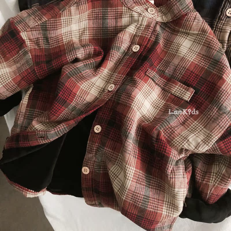 Áo sơ mi nam họa tiết cotton trẻ em và áo nhung cổ điển văn học retro cổ áo sơ mi 2018 áo sơ mi bé trai mùa đông