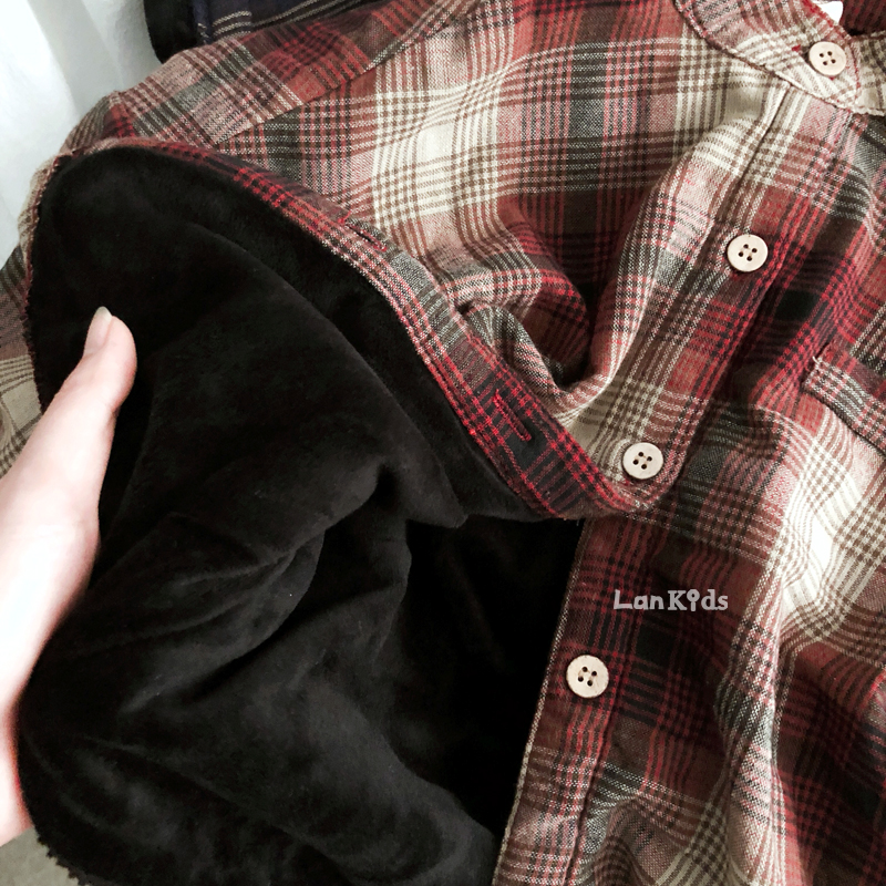 Áo sơ mi nam họa tiết cotton trẻ em và áo nhung cổ điển văn học retro cổ áo sơ mi 2018 áo sơ mi bé trai mùa đông