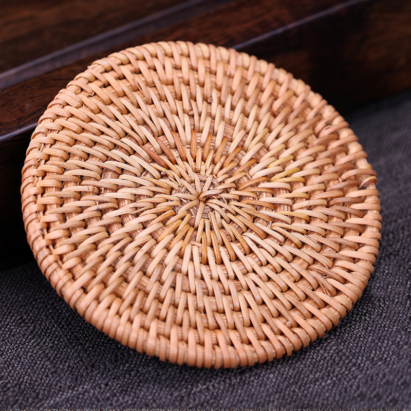 Handmade cup holder tea tray coaster leaf bamboo rattan tea mat tea ceremony accessories coaster