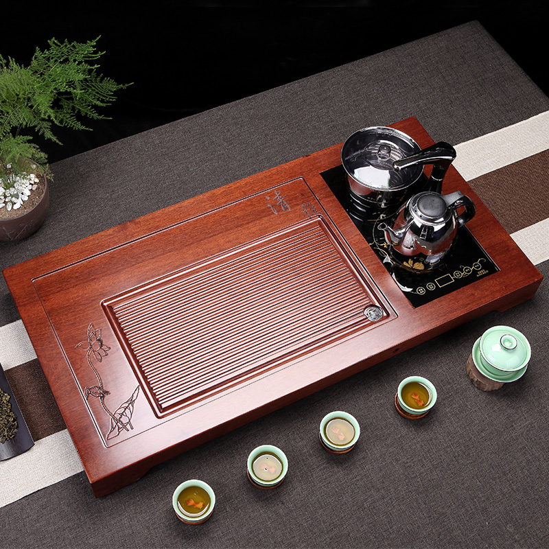 Flowers Pear Wood Tea Tray Tea Table Utilita Tea With Drain Tea Sea Whole Solid Wood Domestic Induction Cookware Suit for Qingya