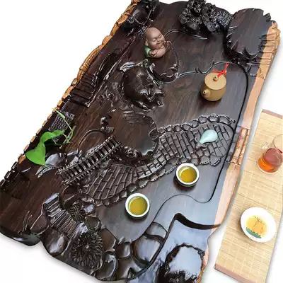 Large Kung Fu tea set Ebony tea tray Tea table Tea sea whole solid wood tea tray level carving