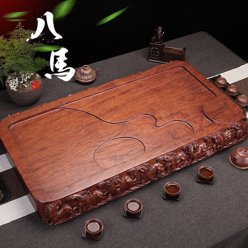 Whole Brazilian flower pear wood tea tray solid wood tea Taipower tea furniture home tea sea big number draining tea pan 8 horses