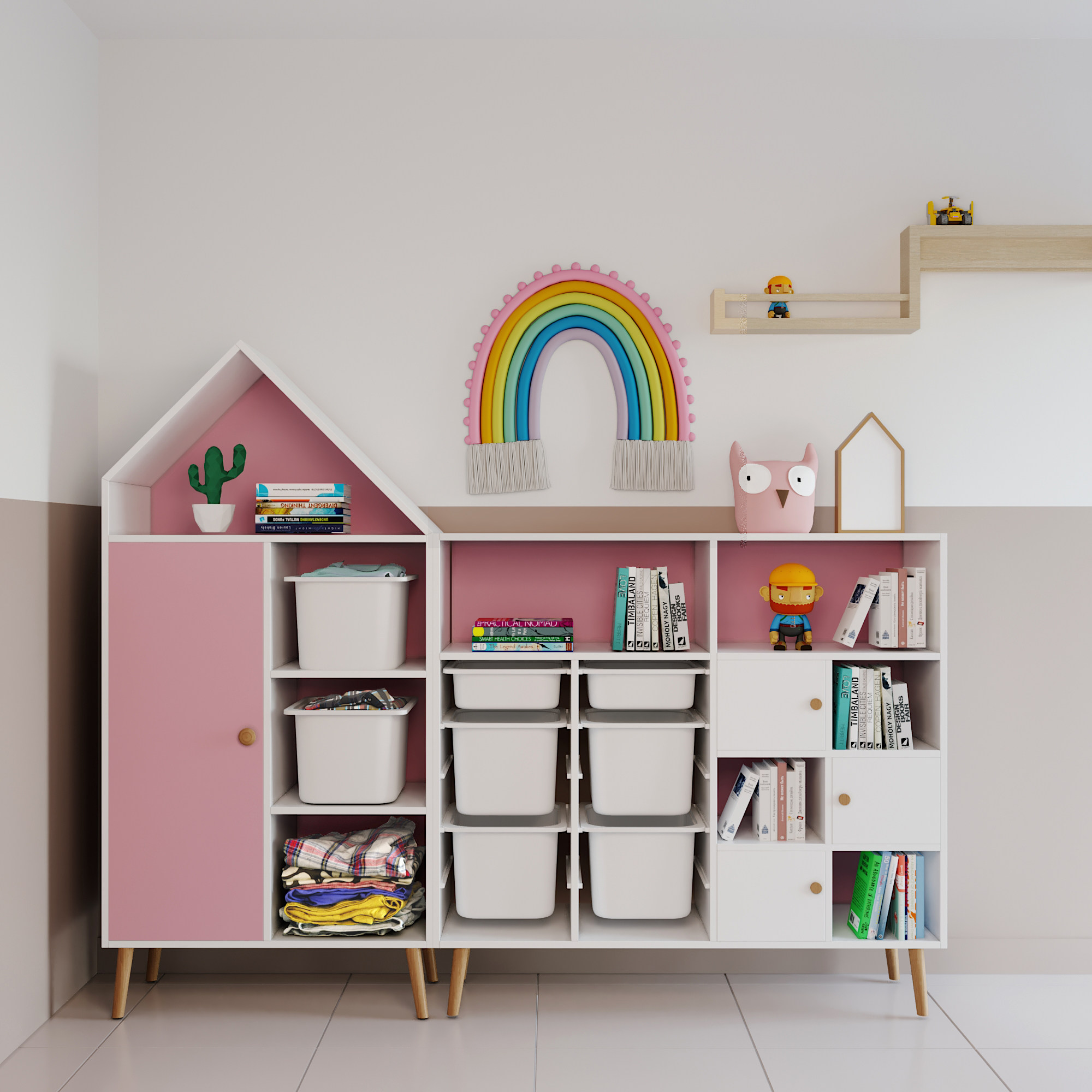 Solid Wood Children Brief Bookshelf Floor Home Shelve Student Bookcase Containing Cabinet Multilayer Baby Plotter Shelf
