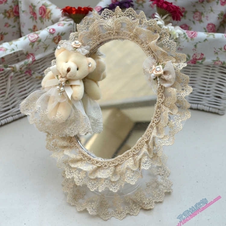 Lace Cloth Art Creativity Cute Bear Desktop Double-sided Mirror Cosmetic Mirror Sunglasses New Store Opening Punch Drilling Special Price