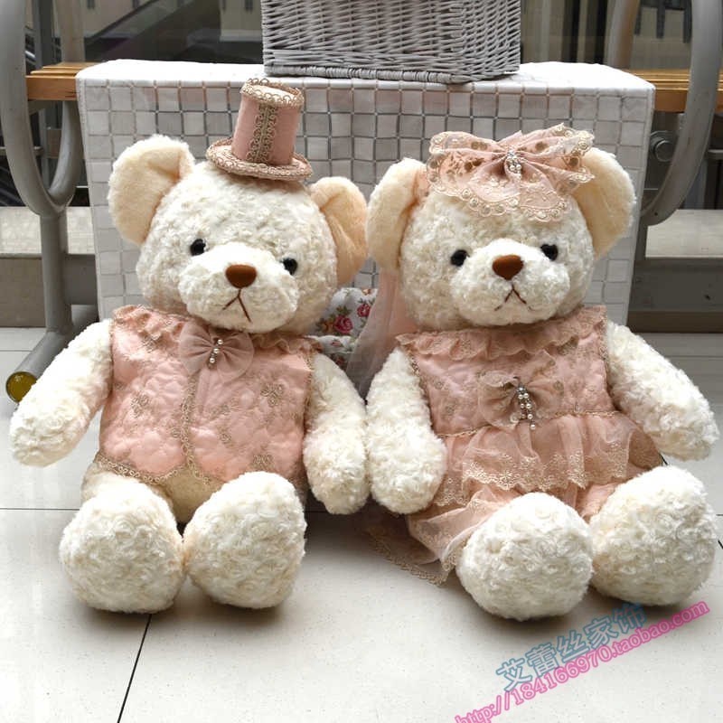 Hair Suede Toy Paparazzi Bear Princess Bear Wedding Birthday Gift Cloth Doll Holding Pillow Couple Bear