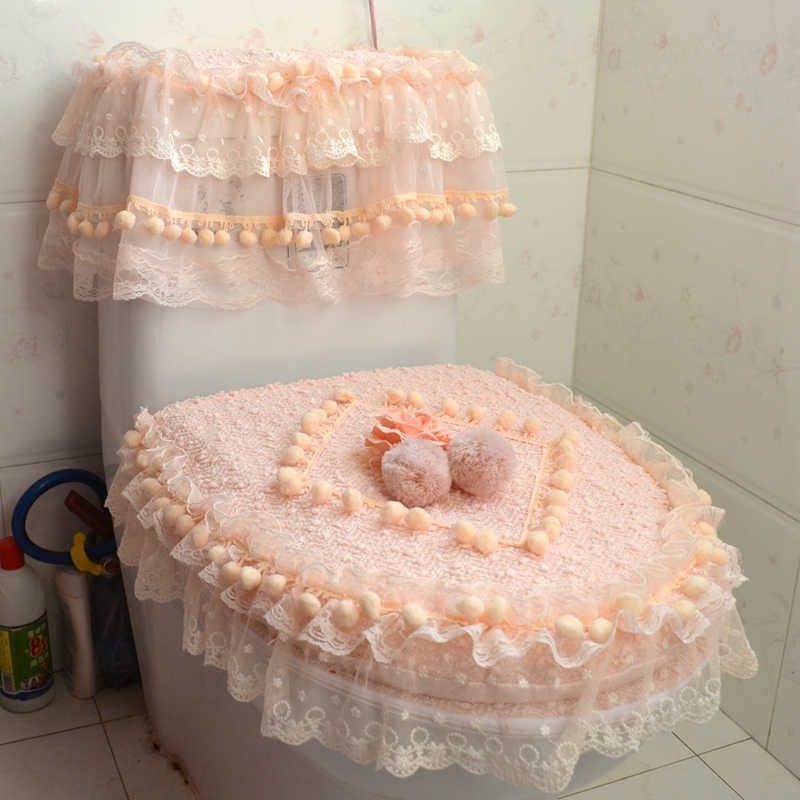 Toilet Three sets of toilet Toilet Warm Cushion Toilet Ring Fields Garden Cloth Art Lace Upscale Toilet Cushion Toilet Hood-Taobao