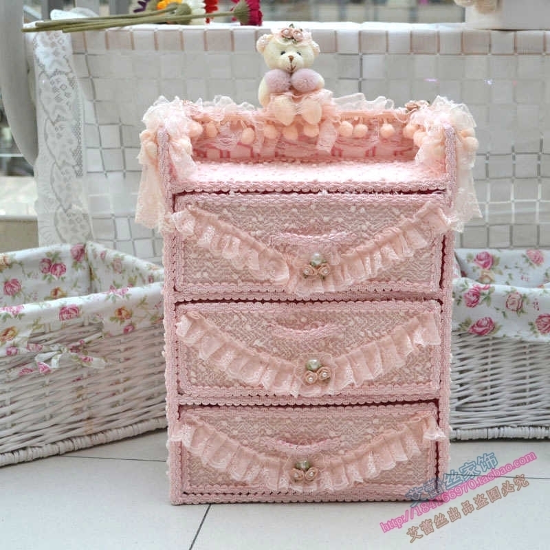 Cosmetics Case Small drawer Pink Pink Lace Vines THREE LAYERS DRAWER COMBINED CONTAINING CABINET DRAWER-TYPE CONTAINING BOX