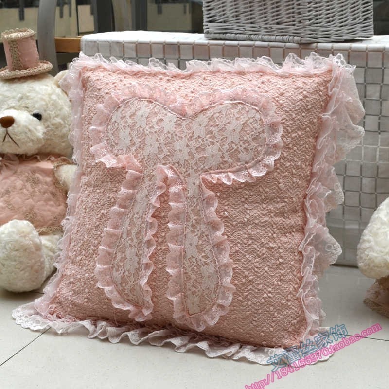Pastoral fabric pink high-end lace pillow cushion leather lace sofa pillow cover can be customized