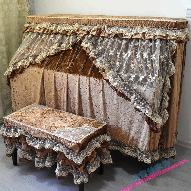 Piano cover upscale lace gold velvet cloth art piano full cover with bench cover 2 pieces set to be made