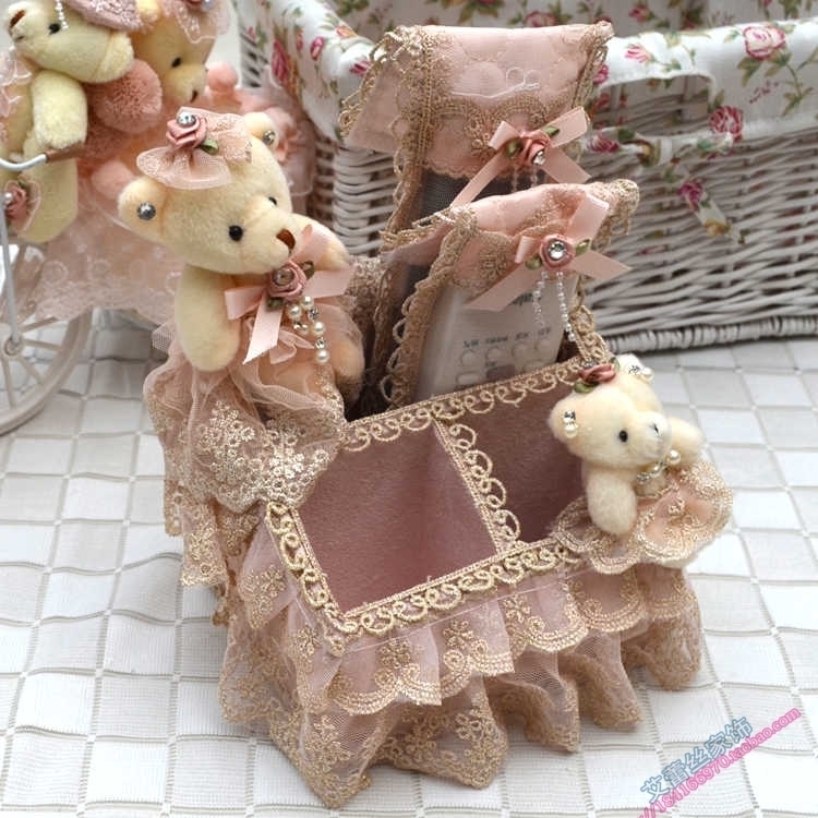 New pastoral embroidery lace collection basket mobile phone remote control box containing basket cosmetics collection box pen