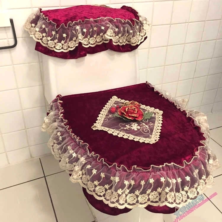Upscale gold velvet toilet Three sets of toilet warm cushion toilet Circle field lace toilet cushion toilet cover