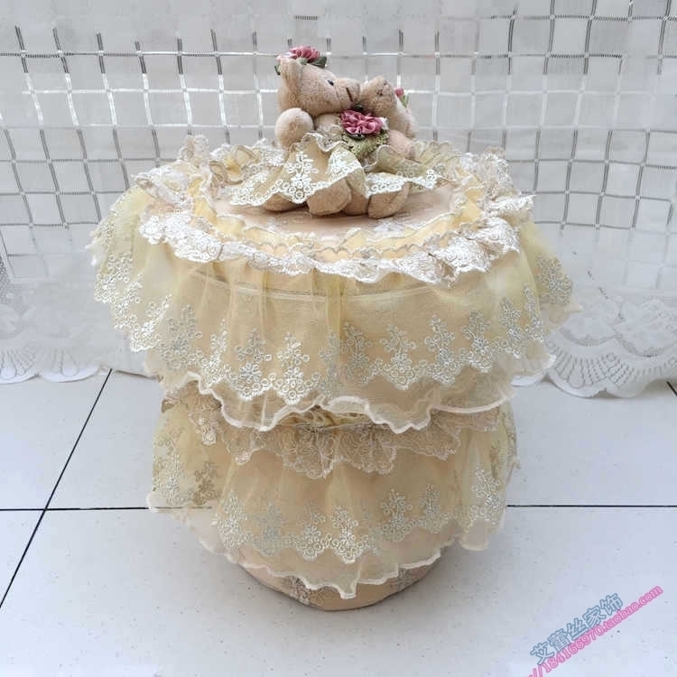 Cloth Art Lace Creative Round Trash Can with lid Desktop Containing Bucket Cute Bear Coat is advisable to remove and wash