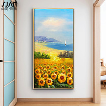 Sunflower Oil Painting Landscape Modern Minimalist Xuanguan Decoration Painting Vertical version Living room Aisle Hallway Veranda frescoed Van Gogh