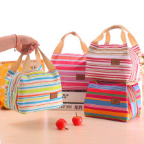 Korean cute cold insulation bag picnic bag striped lunch bag with zipper lunch bag