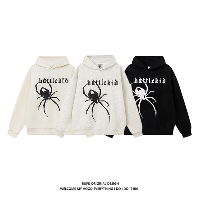 Billionaire Boy BUFU American spider print velvet hooded sweatshirts for men and women trendy brand high street jackets European and American couple jackets