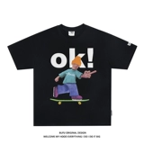 Мультяшный скейтборд, футболка с коротким рукавом для влюбленных, в американском стиле