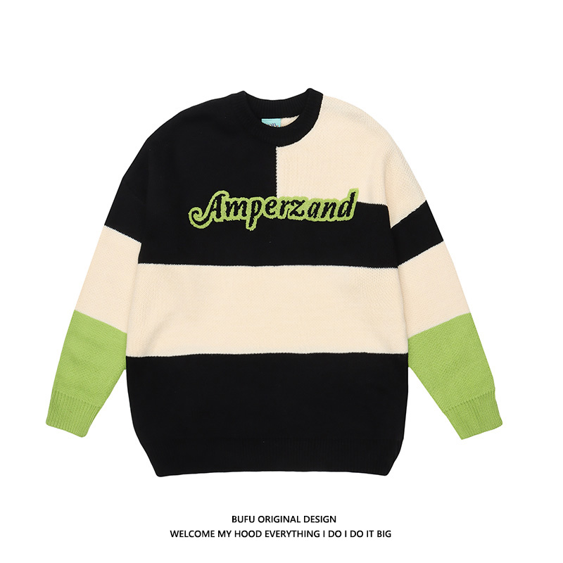 Millions of teenage American retro-coloured round-collar sweater men and women couples loose sweet coolness country tide knitting shirt