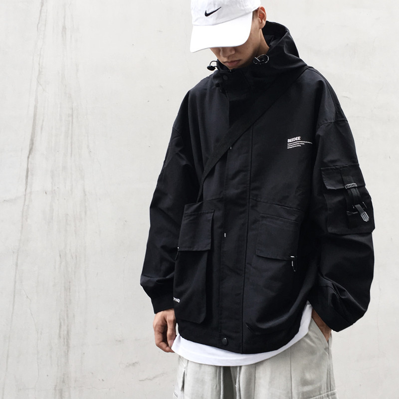 National Tide Card Function Wind Tooling Jacket Men's Trend Students Original Juku Wind BF Loose Even Cap Multi-Pocket Jacket Tide