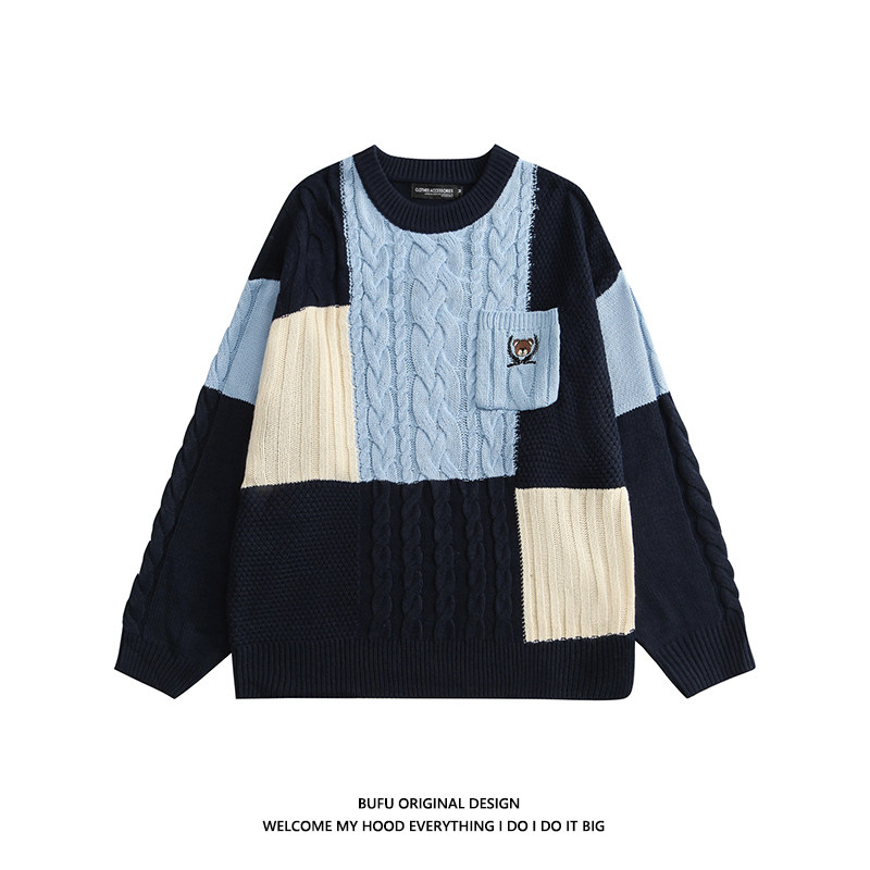 Millions of Youth Japanese retro college wind bear color color sweater men and women couples dress autumn and winter lazy wind knitted shirt