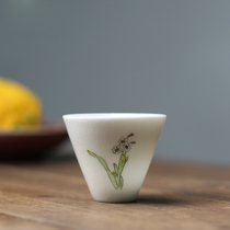 Retro Ru Kiln Jingdezhen Hand-painted Tasting Tea Drinking Cup Water Fairy Tea Cup Small Tea Bowl Open Pieces Ru Porcelain Ceramic Kung Fu Tea Set