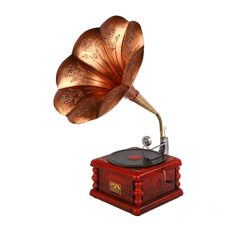 European retro handmade old iron record player model nostalgic gramophone model props home decoration ornaments